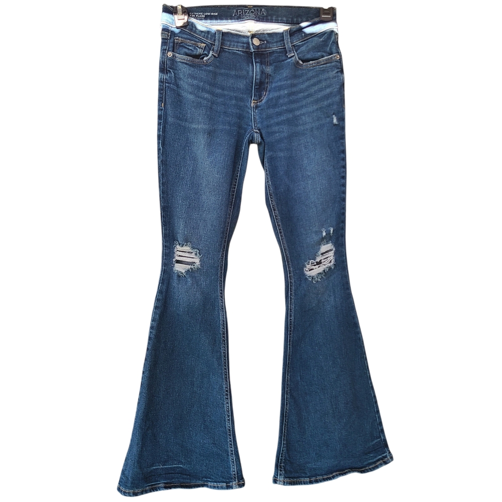Arizona Extreme Low-Rise Y2K Flare Jeans Distressed Blue Denim - Size 5